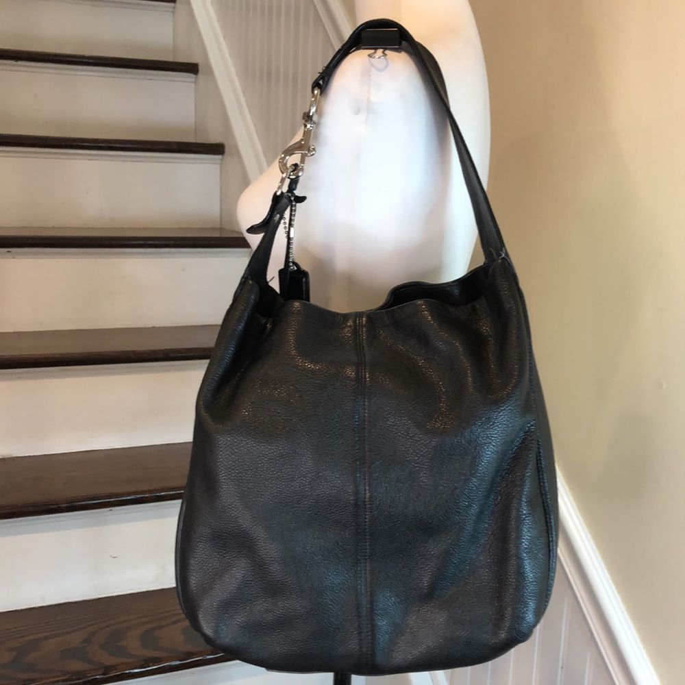 Vintage COACH Avery Black Tumbled Leather Shoulder Bag 
Teal Lining - Picture 3 of 17